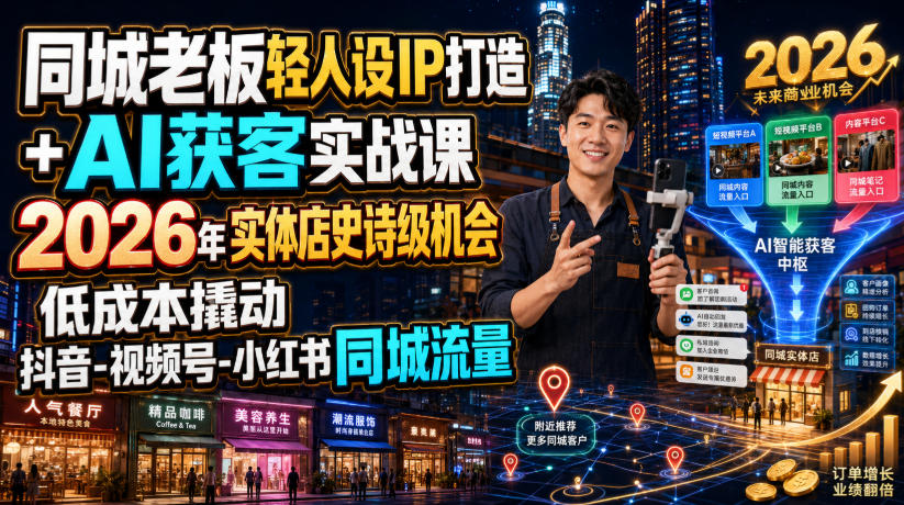 同城老板轻人设IP打造+AI获客实战课，2026年实体店史诗级机会，低成本撬动抖音-视频号-小红书同城流量-轻创星球网