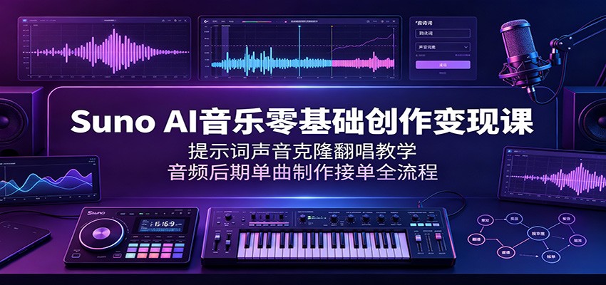 Suno AI音乐零基础创作变现课：提示词声音克隆翻唱教学，音频后期单曲制作接单全流程-轻创星球网