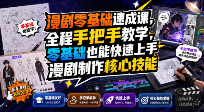 漫剧零基础速成课，全程手把手教学，零基础也能快速上手漫剧制作核心技能-轻创星球网