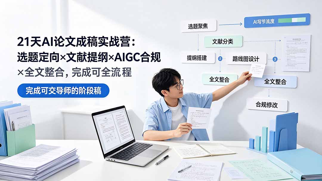 21天AI论文成稿实战营：选题定向×文献提纲×AIGC合规×全文整合，完成可交导师的阶段稿-轻创星球网