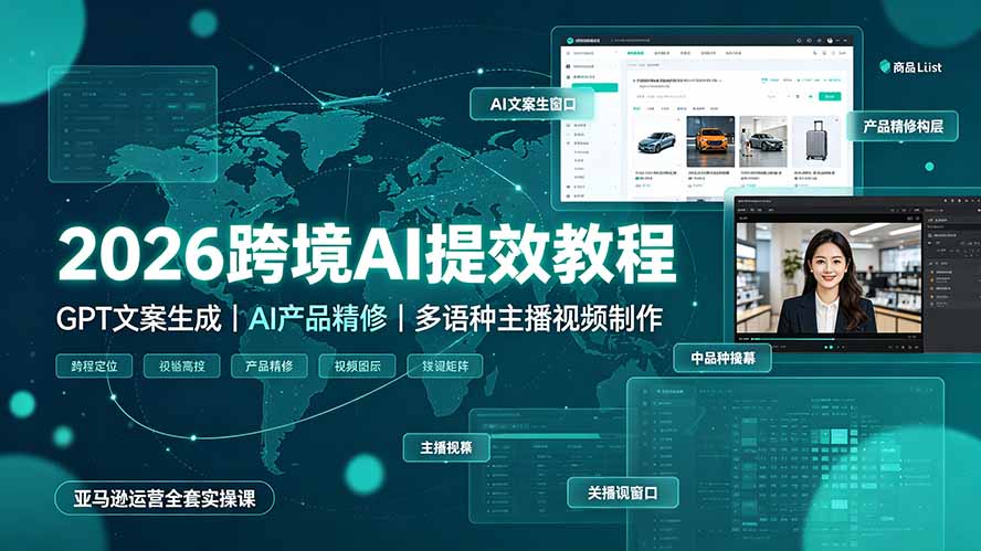 2026跨境AI提效教程·GPT文案生成｜AI产品精修｜多语种主播视频制作，亚马逊运营全套实操课-轻创星球网