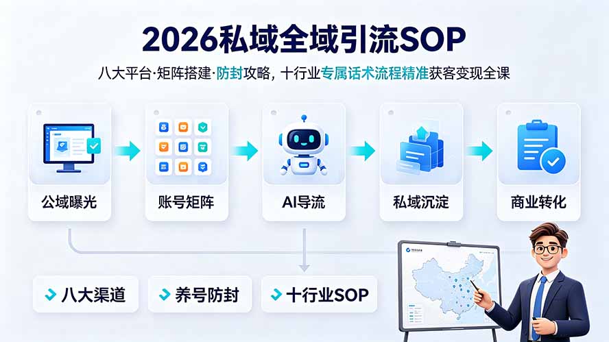 2026私域全域引流SOP｜八大平台·矩阵搭建·防封攻略，十行业专属话术流程精准获客变现全课-轻创星球网