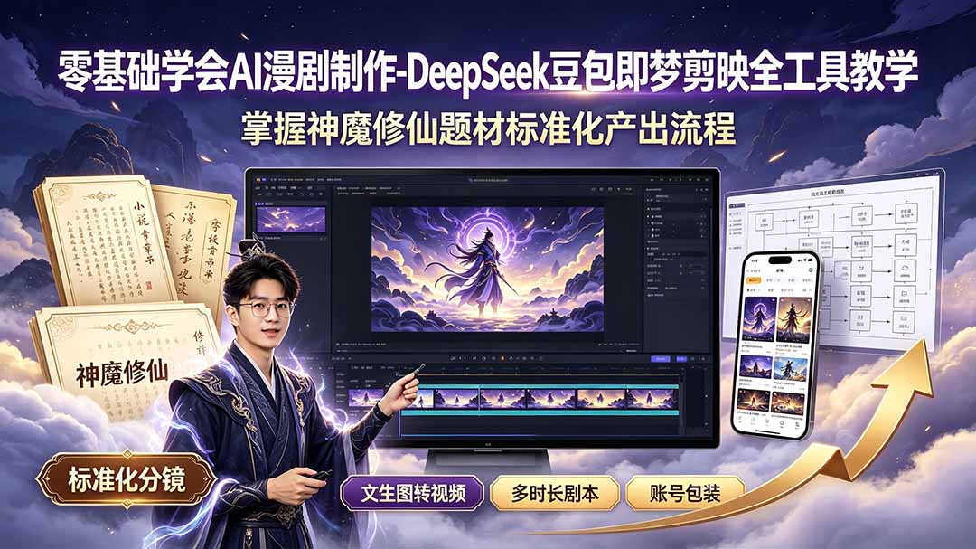 零基础学会AI漫剧制作-DeepSeek豆包即梦剪映全工具教学，掌握神魔修仙题材标准化产出流程-轻创星球网