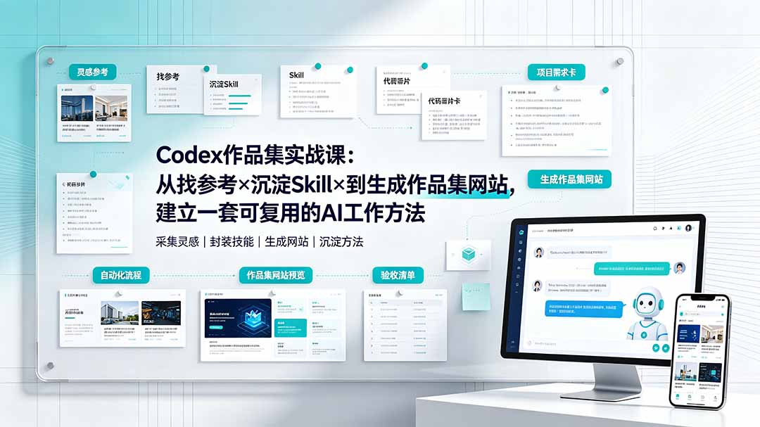 Codex作品集实战课：从找参考×沉淀Skill×到生成作品集网站，建立一套可复用的AI工作方法-轻创星球网