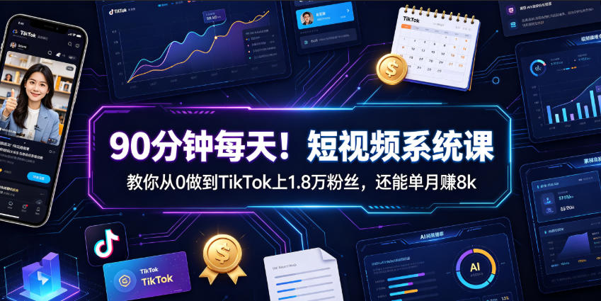 90分钟每天！短视频系统课教你从0做到TikTok上1.8万粉丝，还能单月賺8k【原创双语字幕】-轻创星球网