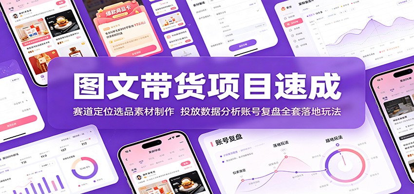 图文带货项目速成:赛道定位选品素材制作,投放数据分析账号复盘全套落地玩法-轻创星球网