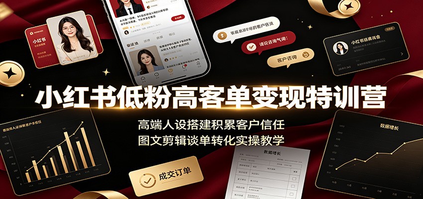 小红书低粉高客单变现特训营：高端人设搭建积累客户信任，图文剪辑谈单转化实操教学-轻创星球网