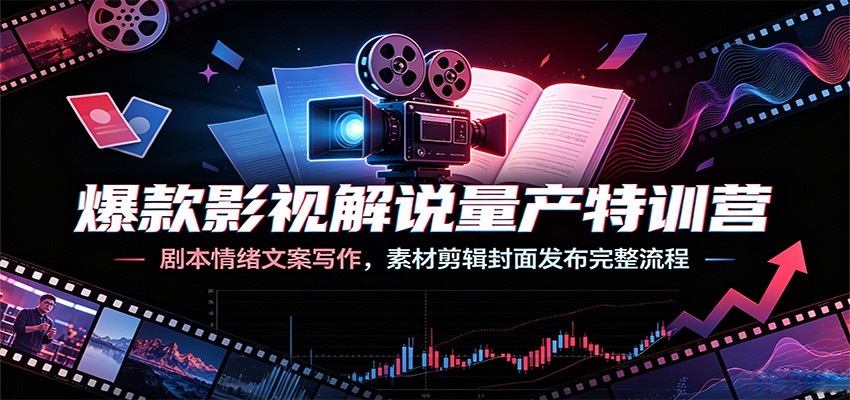爆款影视解说量产特训营：剧本情绪文案写作，素材剪辑封面发布完整流程-轻创星球网