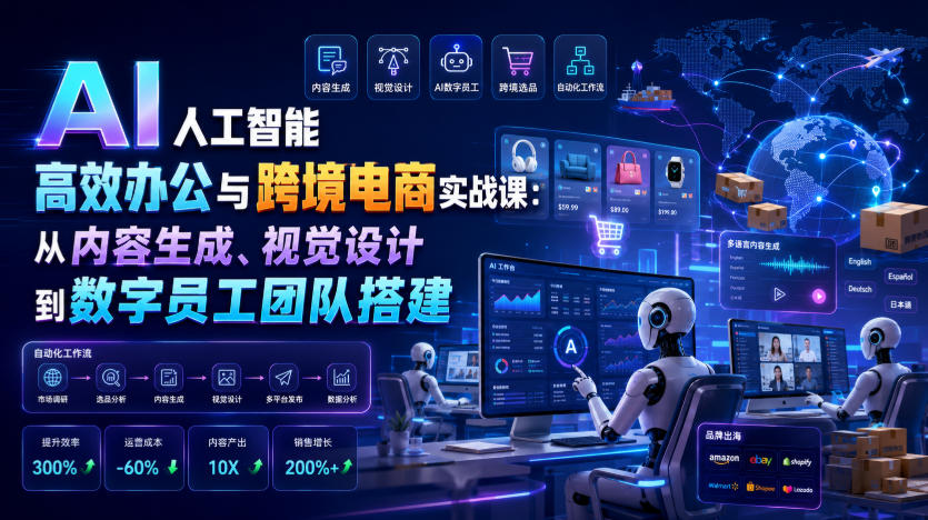 AI人工智能高效办公与跨境电商实战课：从内容生成、视觉设计到数字员工团队搭建-轻创星球网