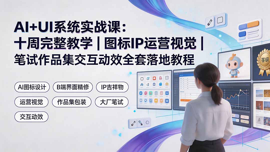 AI+UI系统实战课：十周完整教学｜图标IP运营视觉｜笔试作品集交互动效全套落地教程-轻创星球网