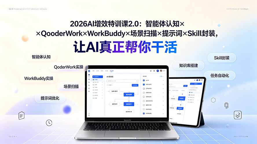 2026AI增效特训课2.0：智能体认知×QoderWork×WorkBuddy×场景扫描×提示词×Skill封装，让AI真正帮你干活-轻创星球网
