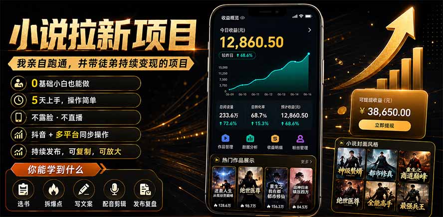 抖音及多平台小说拉新项目：我亲自跑通并持续带徒弟实操｜0基础小白5天上手快速变现-轻创星球网