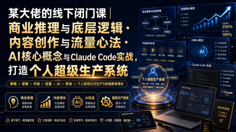 某大佬的线下闭门课｜商业推理与底层逻辑・内容创作与流量心法・AI核心概念与Claude Code实战，打造个人超级生产系统【录音+图片】-轻创星球网
