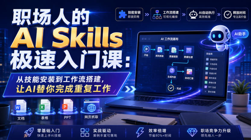 职场人的AI Skills极速入门课：从技能安装到工作流搭建，让AI替你完成重复工作-轻创星球网