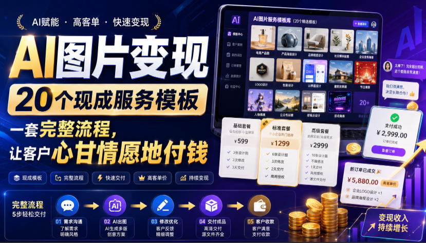 AI图片变现，20个现成服务模板，一套完整流程，让客户心甘情愿地付钱【原创双语字幕】-轻创星球网