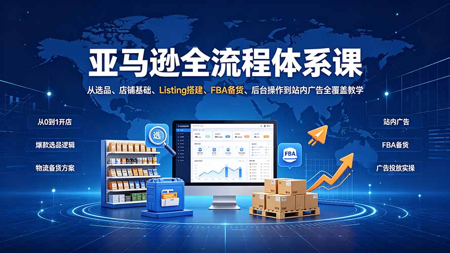 亚马逊全流程体系课：从选品、店铺基础、Listing搭建、FBA备货、后台操作到站内广告全覆盖教学-轻创星球网