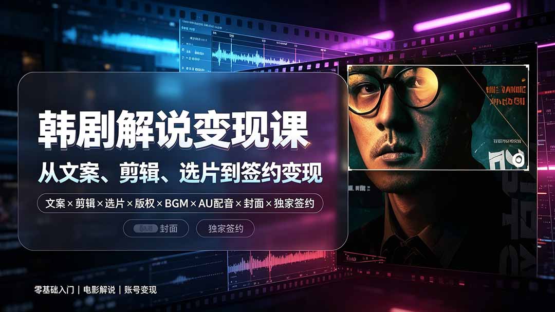 抖音270W粉丝博主亲授韩剧解说课：文案×剪辑×选片×版权×BGM×AU配音×封面×独家签约，零基础到变现-轻创星球网