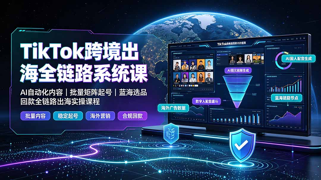 TikTok跨境出海全链路系统课-2026年7月：AI自动化内容｜批量矩阵起号｜蓝海选品回款全链路出海实操课程-轻创星球网