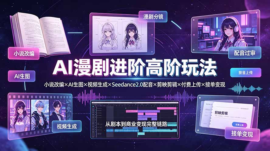 AI漫剧进阶高阶玩法：小说改编×AI生图×视频生成×Seedance2.0配音×剪映剪辑×付费上传×接单变现-轻创星球网