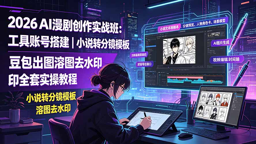 2026AI漫剧创作实战班：工具账号搭建｜小说转分镜模板｜豆包出图溶图去水印全套实操教程-轻创星球网