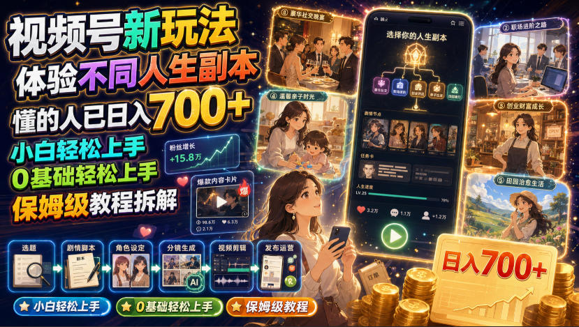 视频号新玩法体验不同人生副本，懂的人已日入700+，小白轻松上手，0基础轻松上手，保姆级教程拆解-轻创星球网