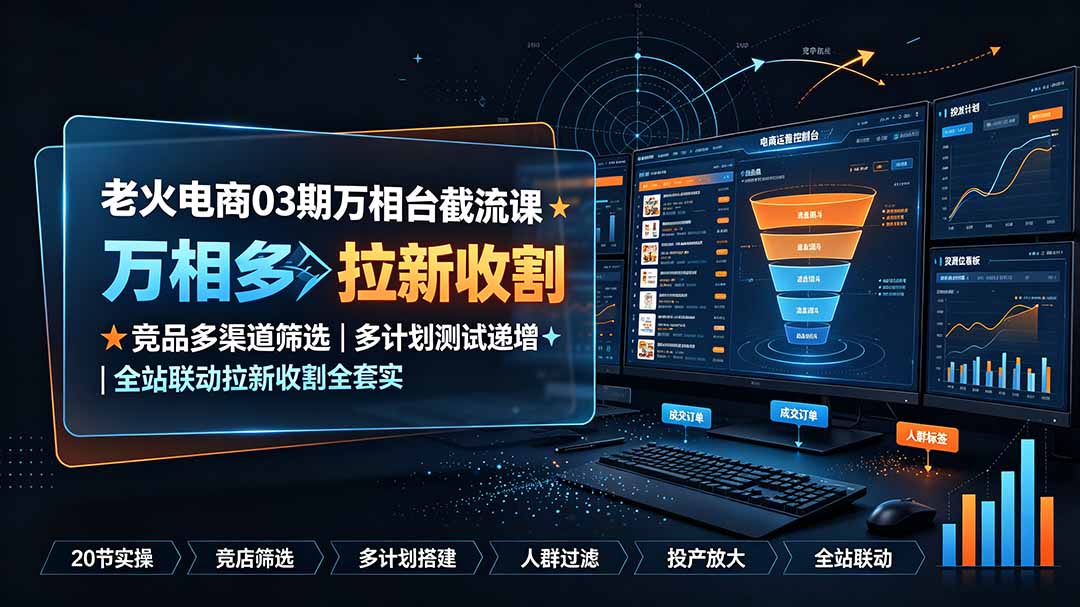 老火电商03期万相台截流课：竞品多渠道筛选｜多计划测试递增｜全站联动拉新收割全套实操教学-轻创星球网