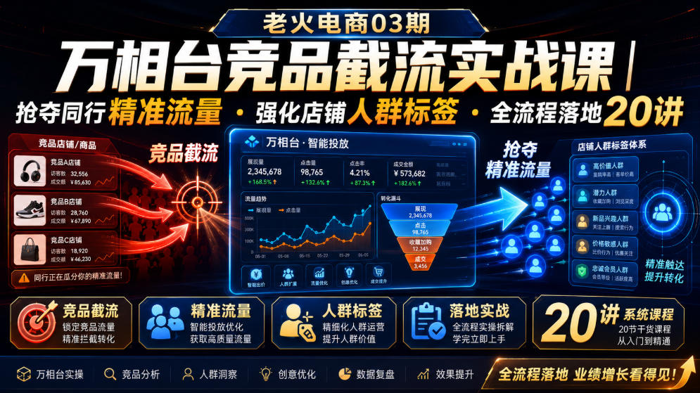 老火电商03期・万相台竞品截流实战课｜抢夺同行精准流量・强化店铺人群标签・全流程落地20讲-轻创星球网
