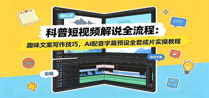科普短视频解说全流程：趣味文案写作技巧，AI配音字幕预设全套成片实操教程-轻创星球网