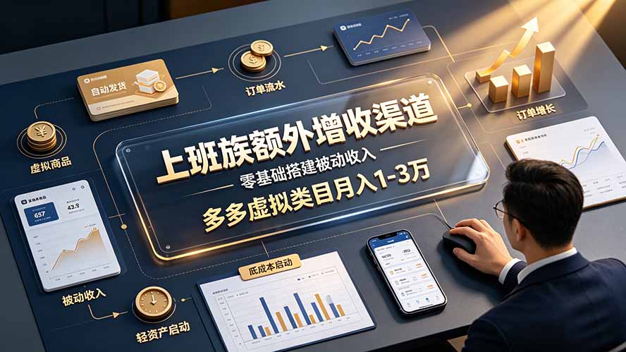 上班族额外增收渠道,零基础搭建被动收入,多多虚拟类目月入 1-3 万-轻创星球网