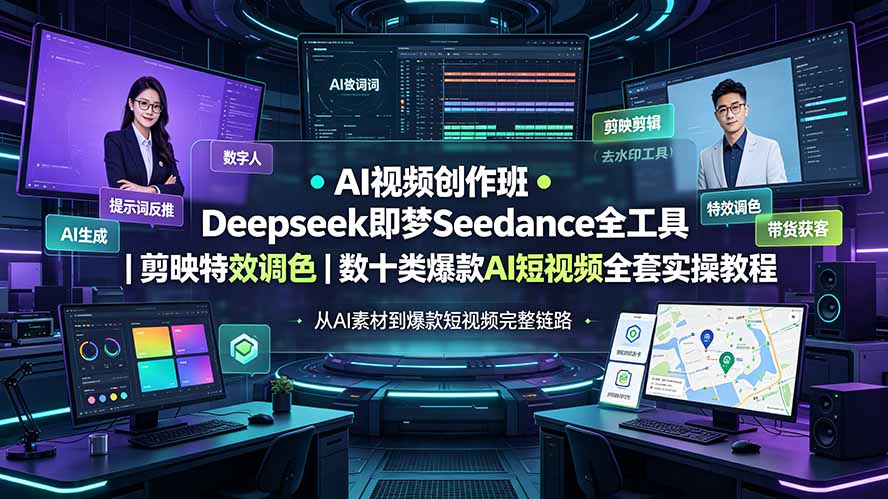 AI视频创作班◆Deepseek即梦Seedance全工具｜剪映特效调色｜数十类爆款AI短视频全套实操教程-轻创星球网