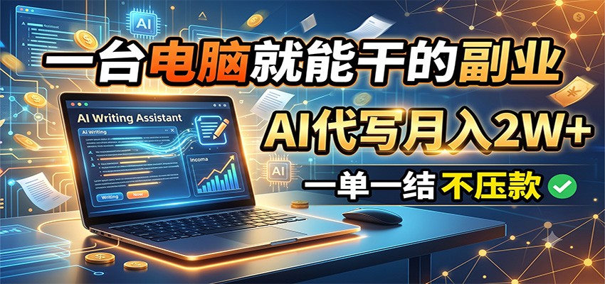 一台电脑就能干的副业，AI代写月入2W+，一单一结不压款-轻创星球网
