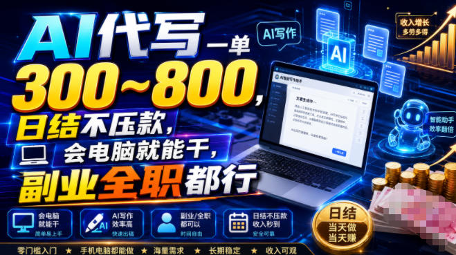 AI代写一单300~800，日结不压款，会电脑就能干，副业全职都行【揭秘】-轻创星球网