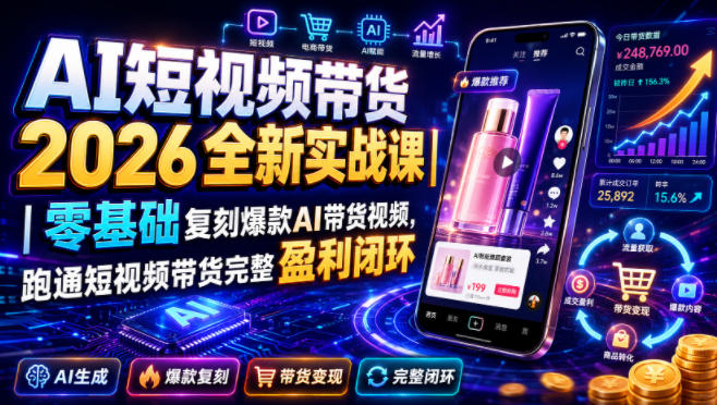 AI短视频带货2026全新实战课｜零基础复刻爆款AI带货视频，跑通短视频带货完整盈利闭环-轻创星球网