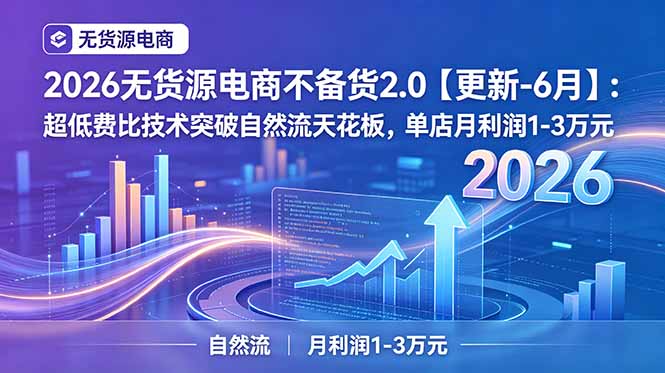 2026无货源电商不备货2.0【更新-7月】：超低费比技术突破自然流天花板，单店月利润1-3万元-轻创星球网