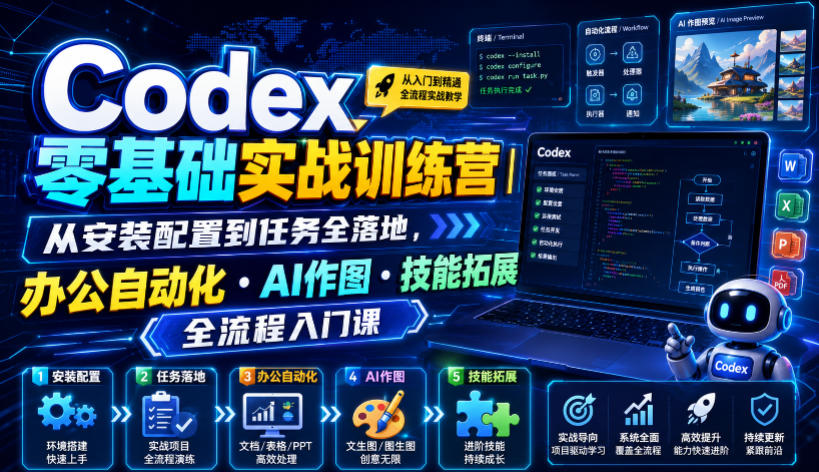Codex零基础实战训练营｜从安装配置到任务全落地，办公自动化・AI作图・技能拓展全流程入门课-轻创星球网