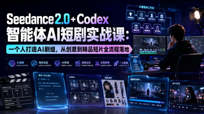 Seedance2.0+Codex智能体AI短剧实战课：一个人打造AI剧组，从创意到精品短片全流程-轻创星球网