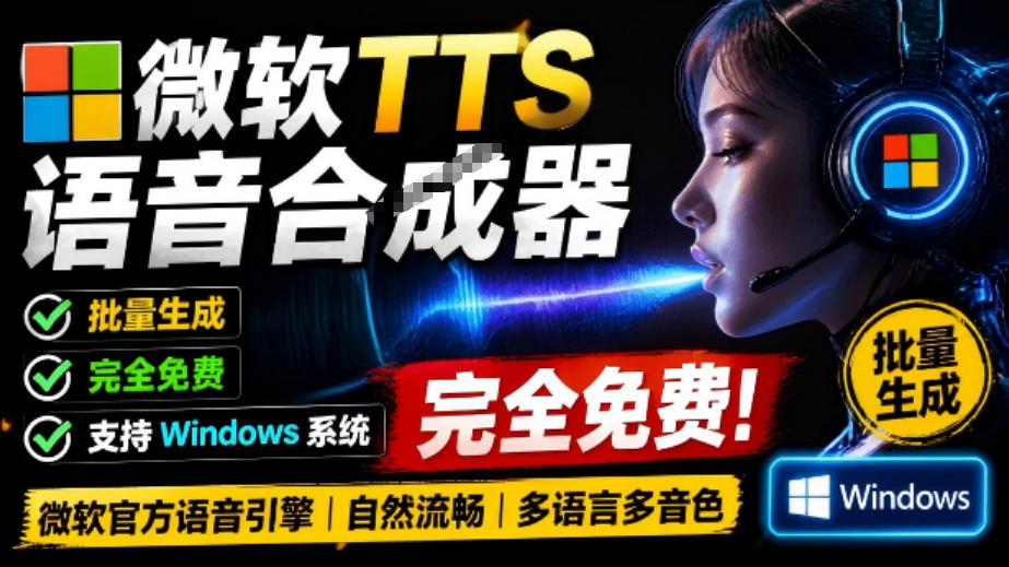 微软TTS免费语音配音生成器，完全免费，支持多语音、多音色选择，Windows系统专用TTS语音合成器-轻创星球网