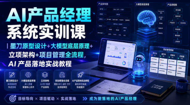 AI产品经理系统实训课｜墨刀原型设计+大模型底层原理+立项架构+项目管理全流程，AI产品落地实战教程-轻创星球网