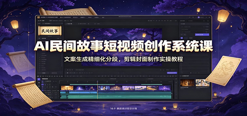 AI民间故事短视频创作系统课：文案生成精细化分段，剪辑封面制作实操教程-轻创星球网