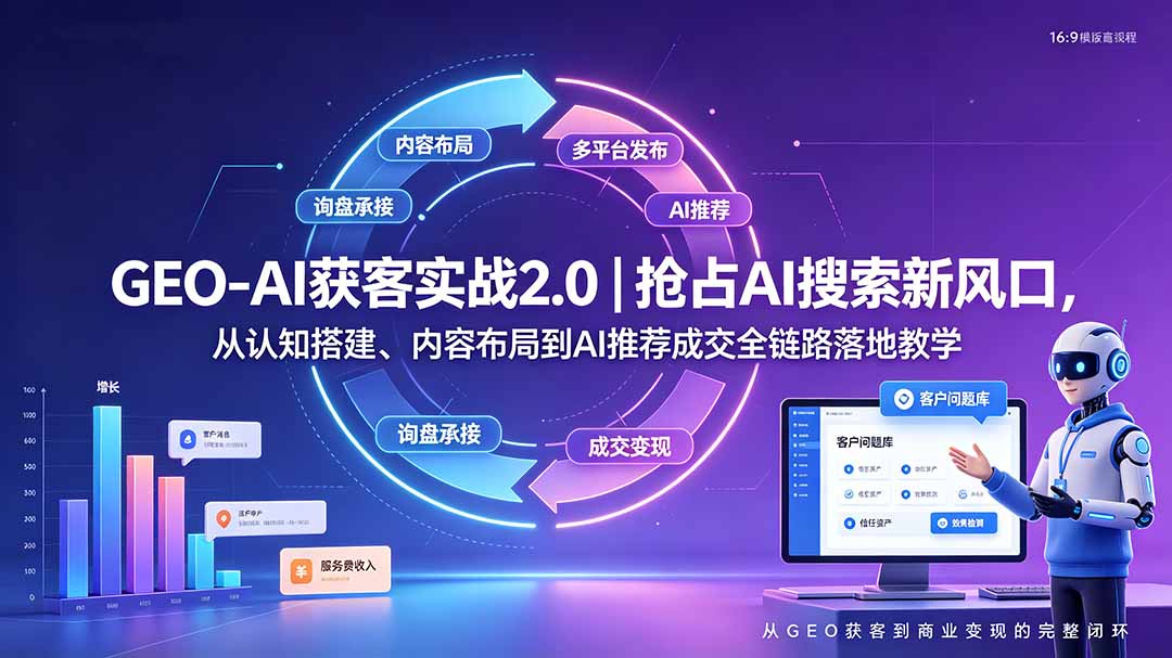 GEO-AI获客实战｜抢占AI搜索新风口，从认知搭建、内容布局到AI推荐成交全链路落地教学-轻创星球网