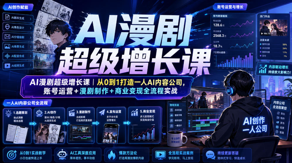 AI漫剧超级增长课｜从0到1打造一人AI内容公司，账号运营+漫剧制作+商业变现全流程实战-轻创星球网