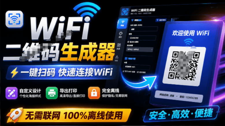 完全离线使用！WiFi二维码生成器，一键扫码快速连接WiFi，支持自定义风格导出WiFi二维码生成器-轻创星球网