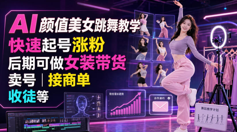 AI颜值美女跳舞教学，快速起号涨粉，后期可做女装带货，卖号，接商单，收徒等-轻创星球网