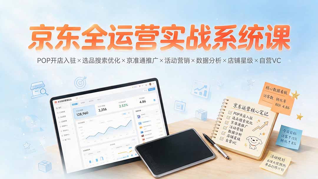 京东全运营实战系统课：POP开店入驻×选品搜索优化×京准通推广×活动营销×数据分析×店铺星级×自营VC-轻创星球网