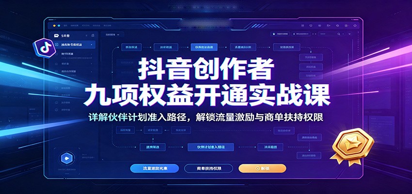 抖音创作者九项权益开通实战课：详解伙伴计划准入路径，解锁流量激励与商单扶持权限-轻创星球网