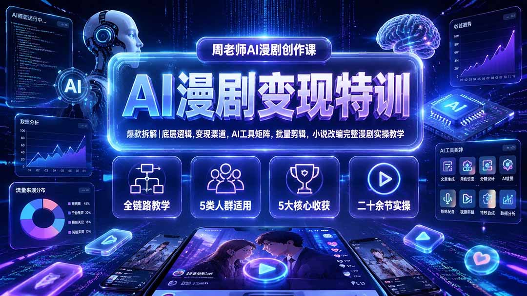 AI漫剧变现特训★爆款拆解｜底层逻辑，变现渠道，AI工具矩阵，批量剪辑，小说改编完整漫剧实操教学-轻创星球网