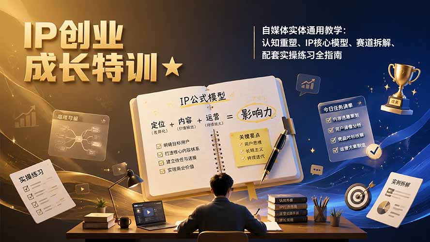 IP创业成长特训★自媒体实体通用教学:认知重塑、IP核心模型、赛道拆解、配套实操练习全指南-轻创星球网