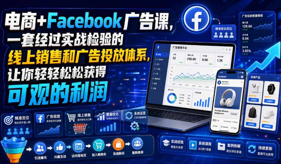 电商+Facebook广告课，一套经过实战检验的线上销售和广告投放体系，让你轻轻松松获得可观的利润【原创双语字幕】-轻创星球网