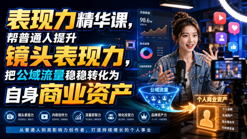 表现力精华课，帮普通人提升镜头表现力，把公域流量稳稳转化为自身商业资产-轻创星球网