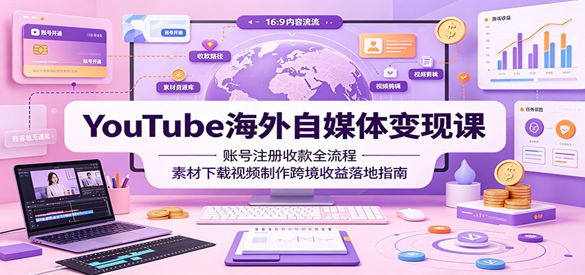 YouTube海外自媒体变现课：账号注册收款全流程，素材下载视频制作跨境收益落地指南-轻创星球网